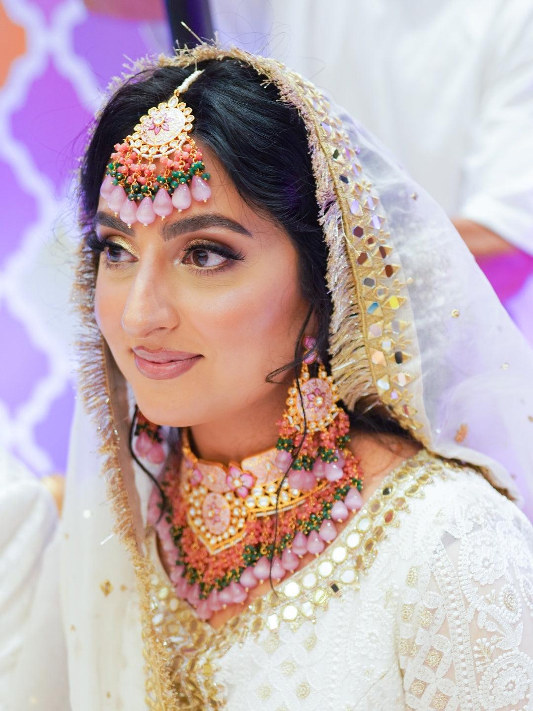 Ishhaara Pink Royal Meenakari Necklace Earring And Teeka Set