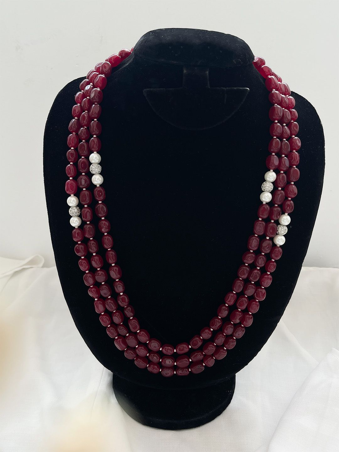 Ishhaara Ruby Faceted Rondelle Beads Necklace