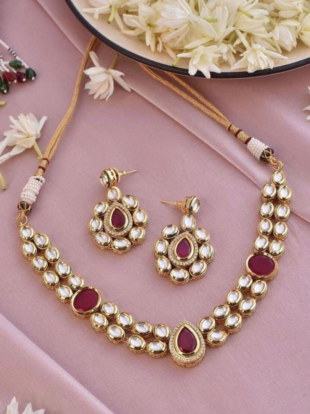 Ishhaara Ruby Stone Studded Paisley Kundan Polki Meenakari Necklace Set
