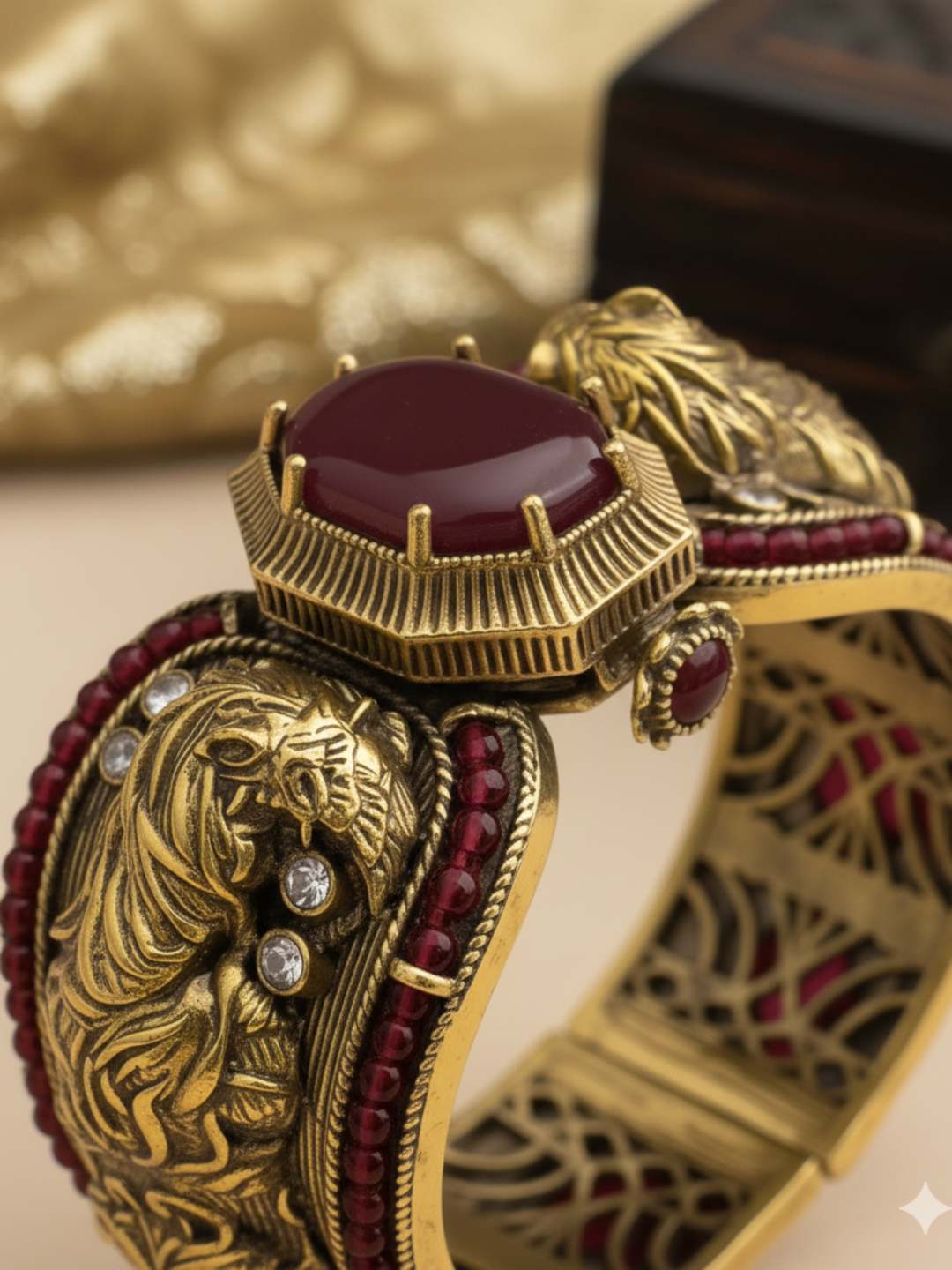Ishhaara Sabyasachi Inspired Bengal Tiger Semi Precious Stones Broad Kada