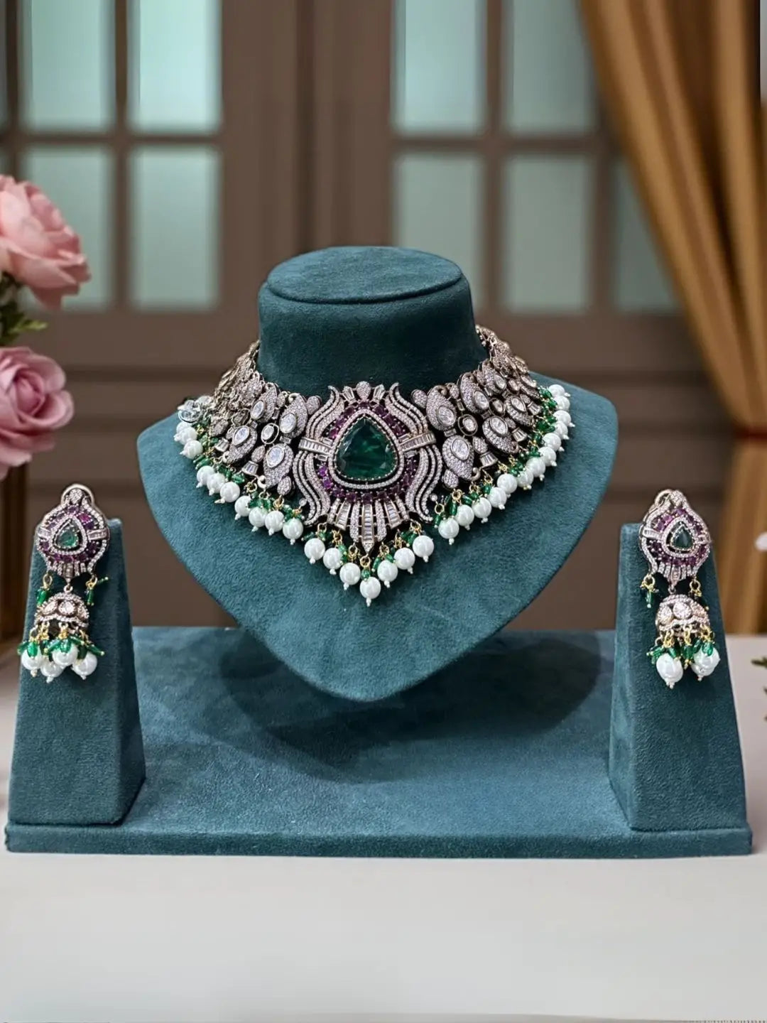 Sabyasachi Inspired Polki Choker Necklace Set - Main Image