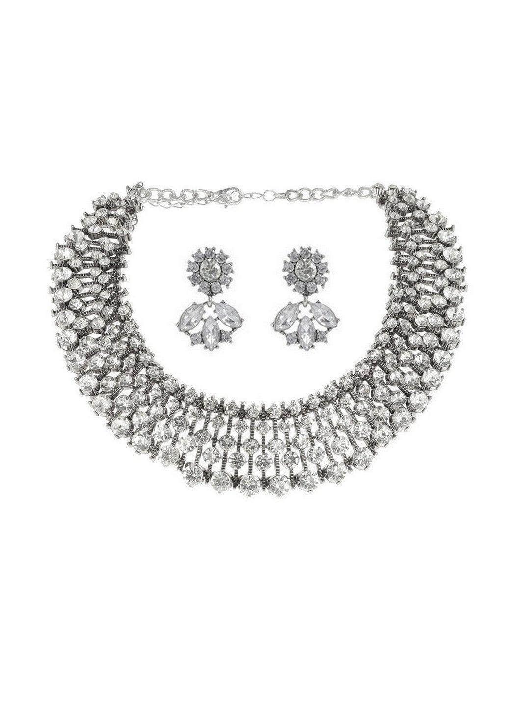 Ishhaara Saili Satwe Rangan In Diamond Choker With Earrings Silver