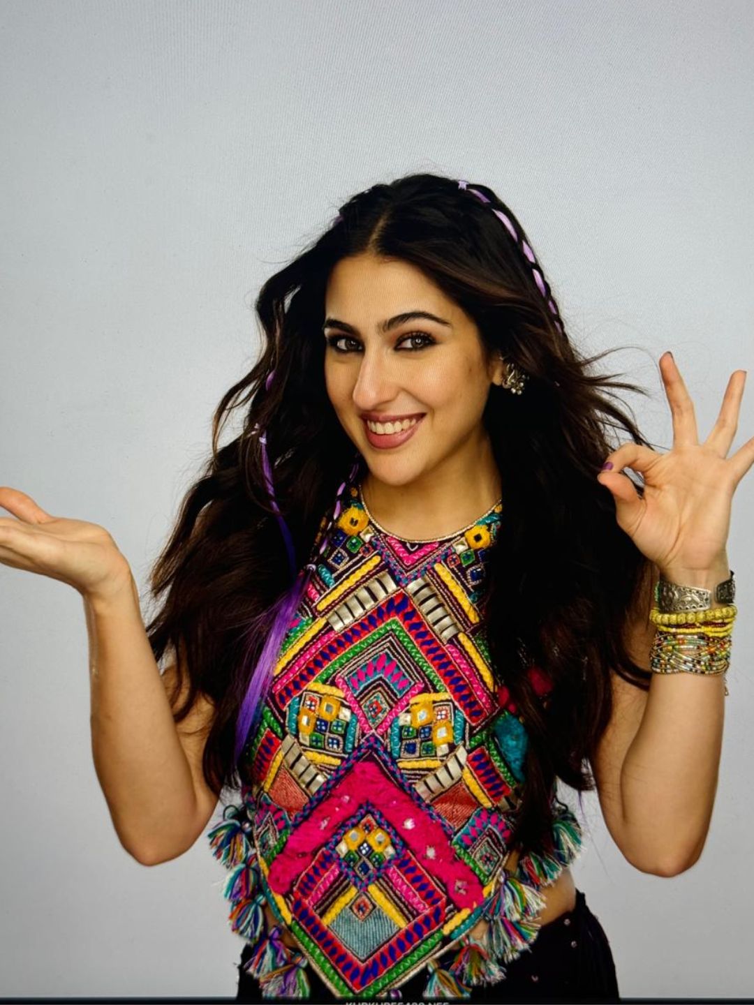 Sara Ali Khan in Multi Coloured Rhinestone Bracelet