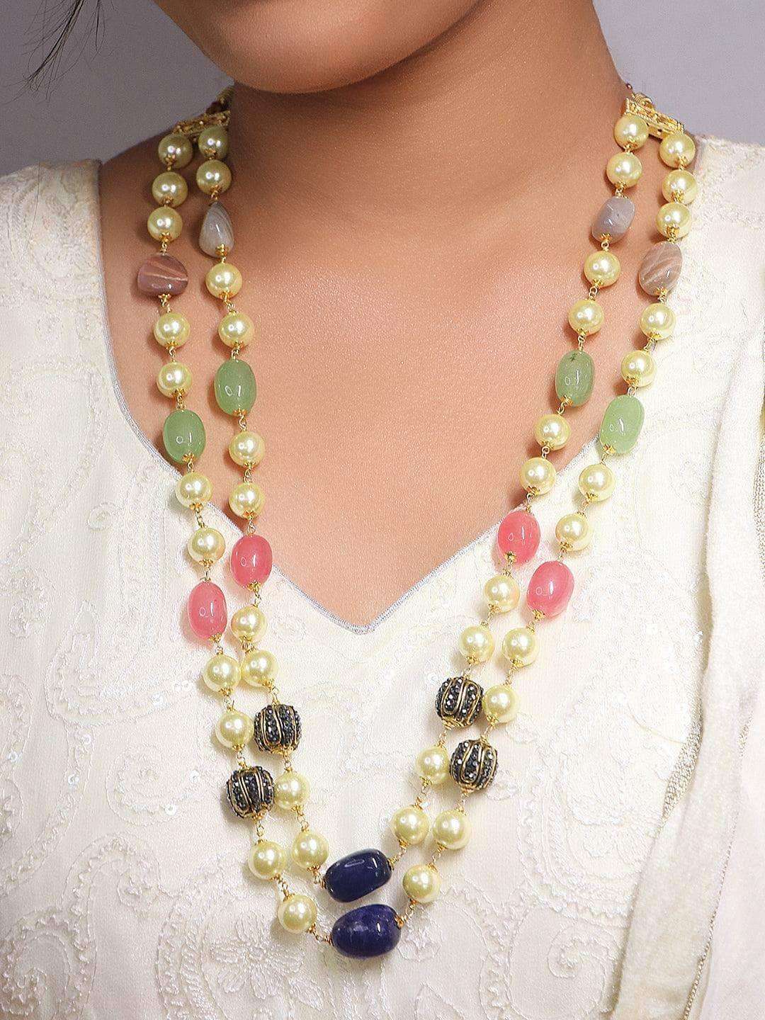 Ishhaara Semi Precious And Shell Peal Double Layered Haar