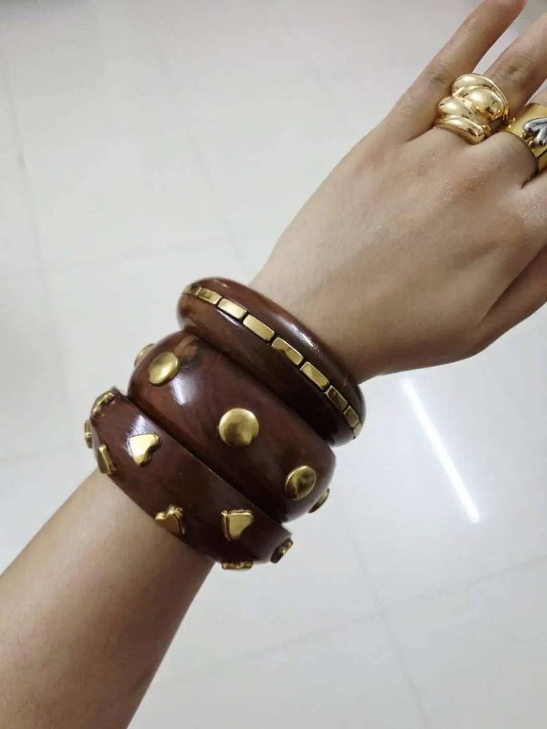 Ishhaara Set Of Three Handcrafted Wood Bangles