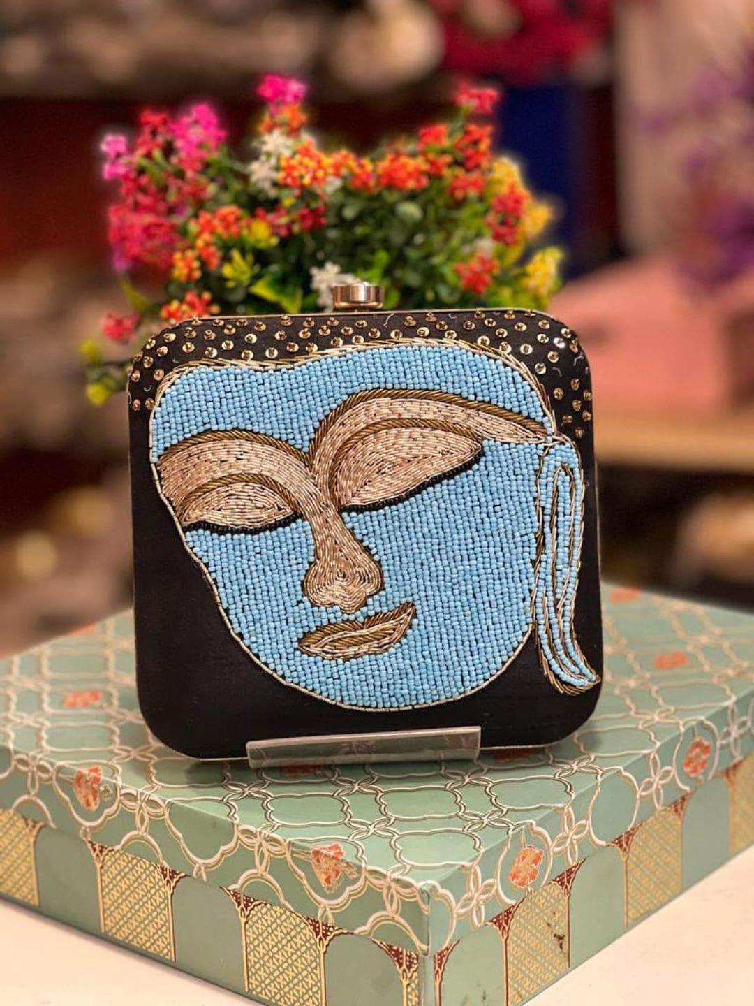 Ishhaara Silk Beaded Square Clutch Bag