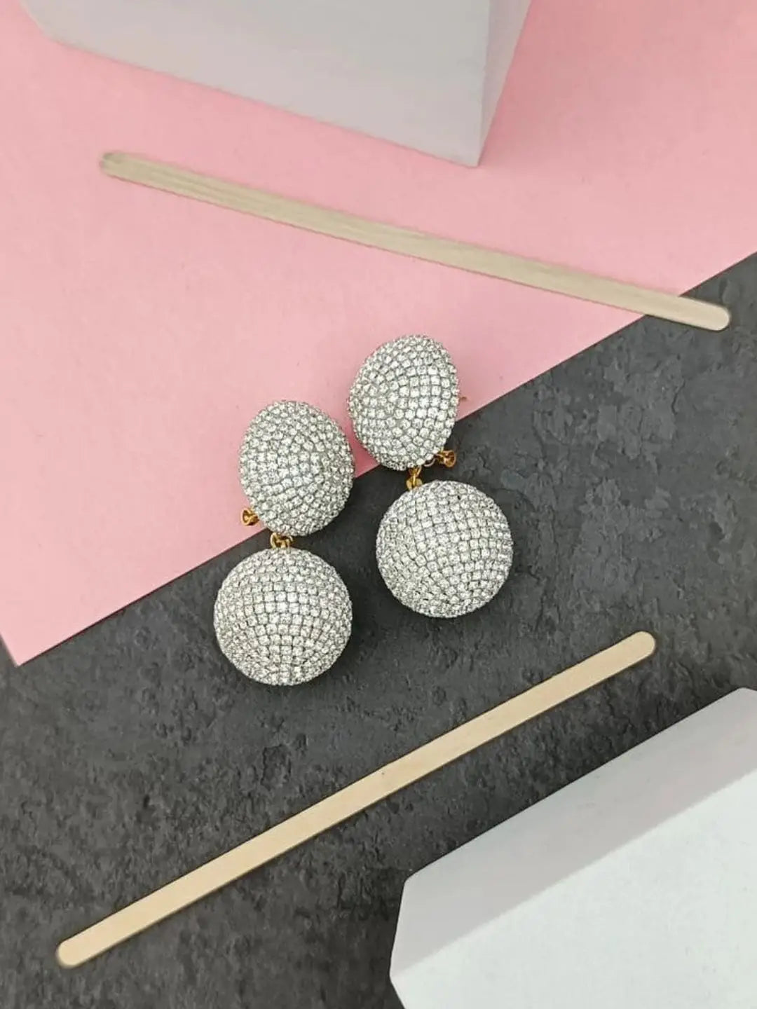 Ishhaara Silver Dual Zircon Ball Earring