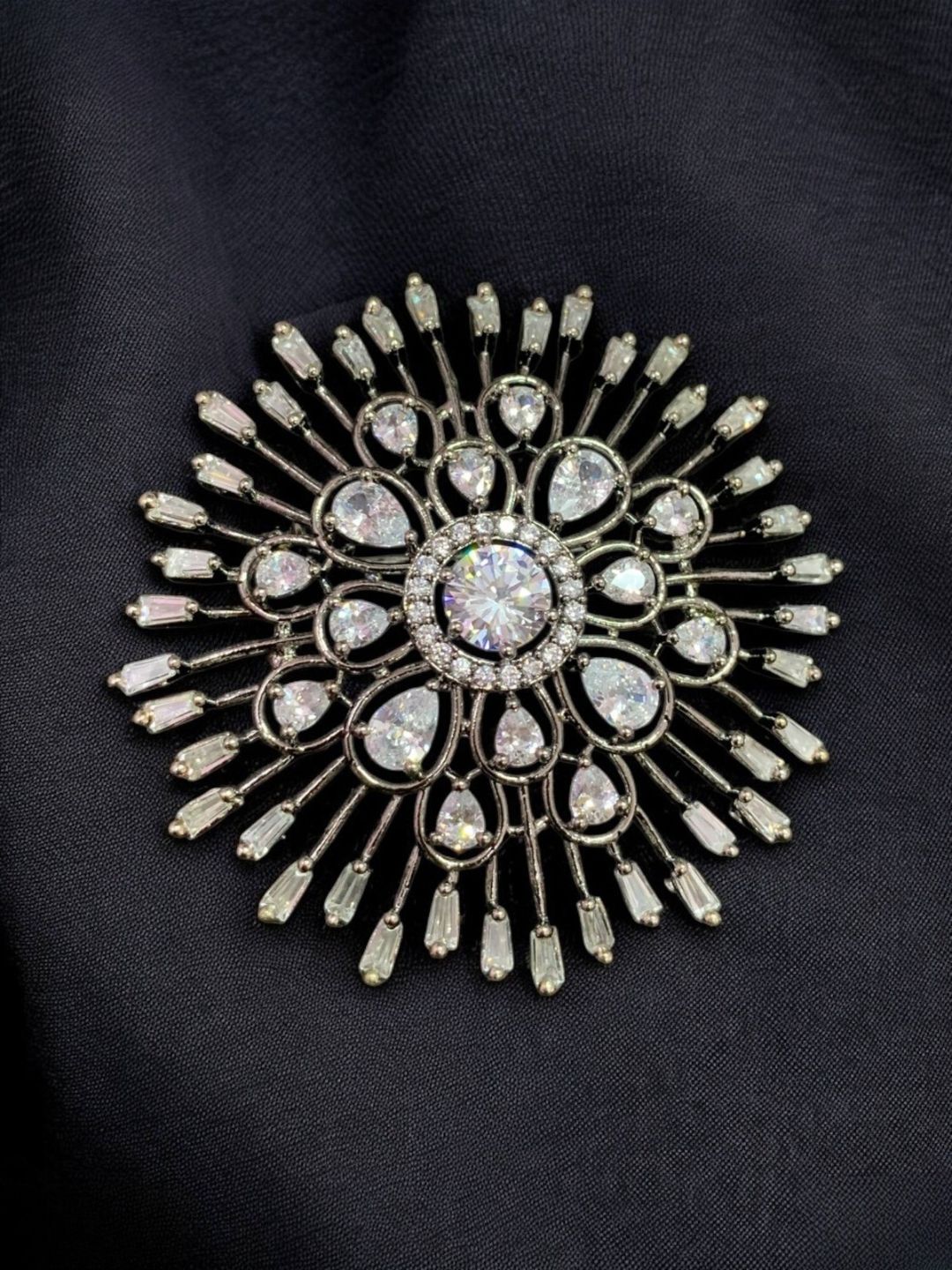Ishhaara Silver Starburst Flower Brooch