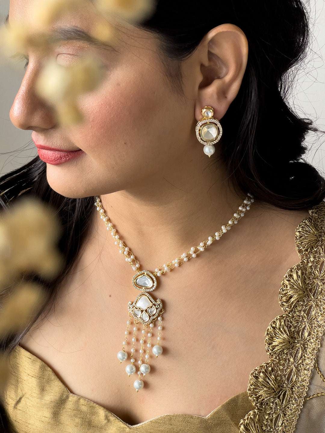 Ishhaara Gold Polki Kundan Pendent Set Necklace
