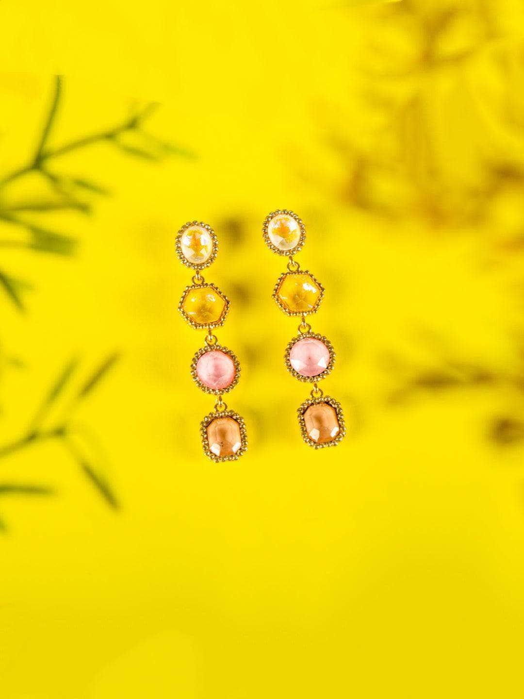 Ishhaara Sonakshi Sinha In Geometric 4 Tiered Earrings Pink