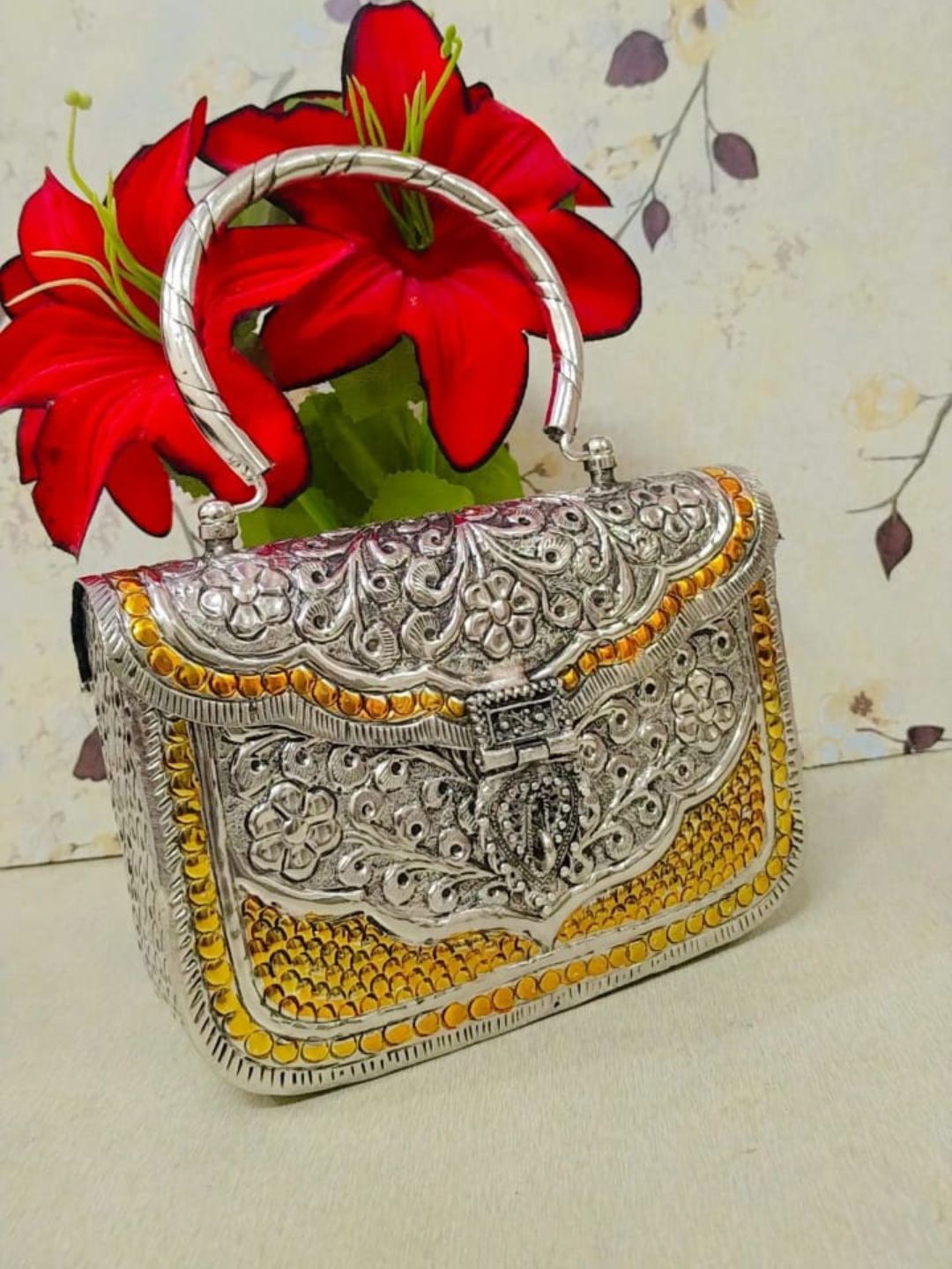 Ishhaara Square Shaped Dualtone Handmade Designer Brass Clutches