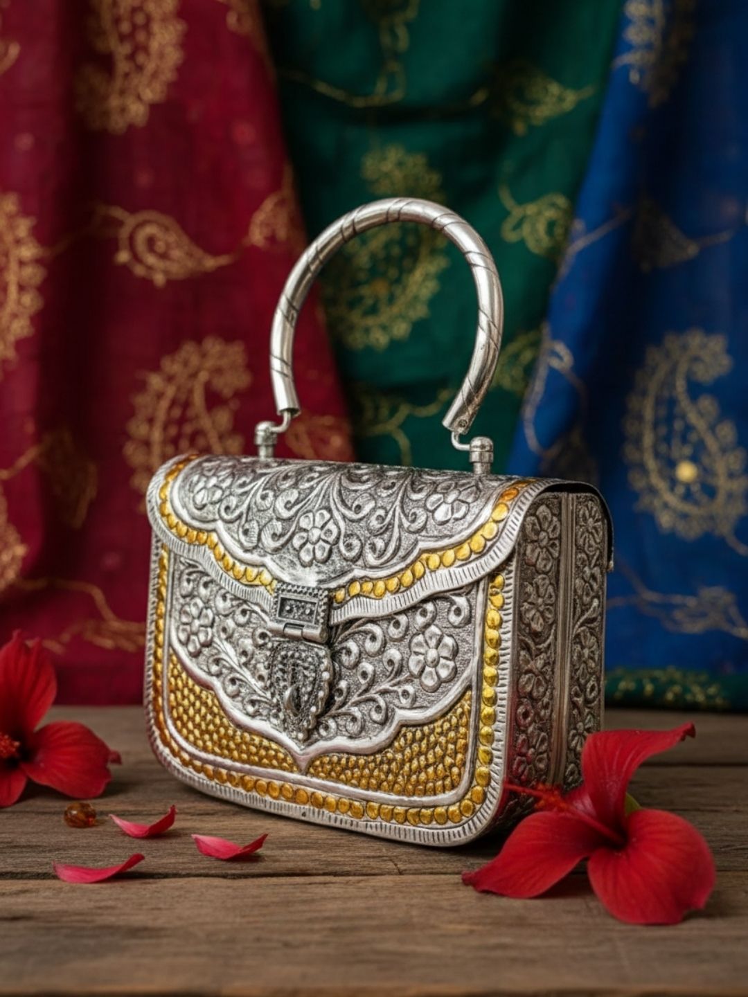 Ishhaara Square Shaped Dualtone Handmade Designer Brass Clutches