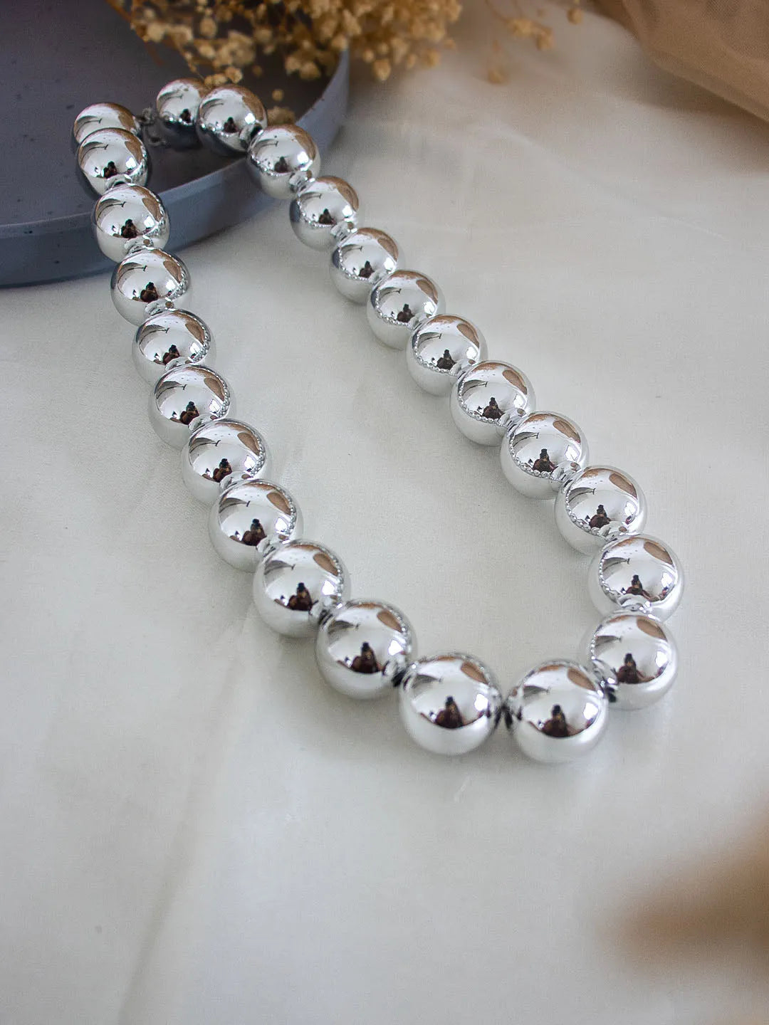 Stainless Steel Chunky Ball Beaded Necklace - Main Image