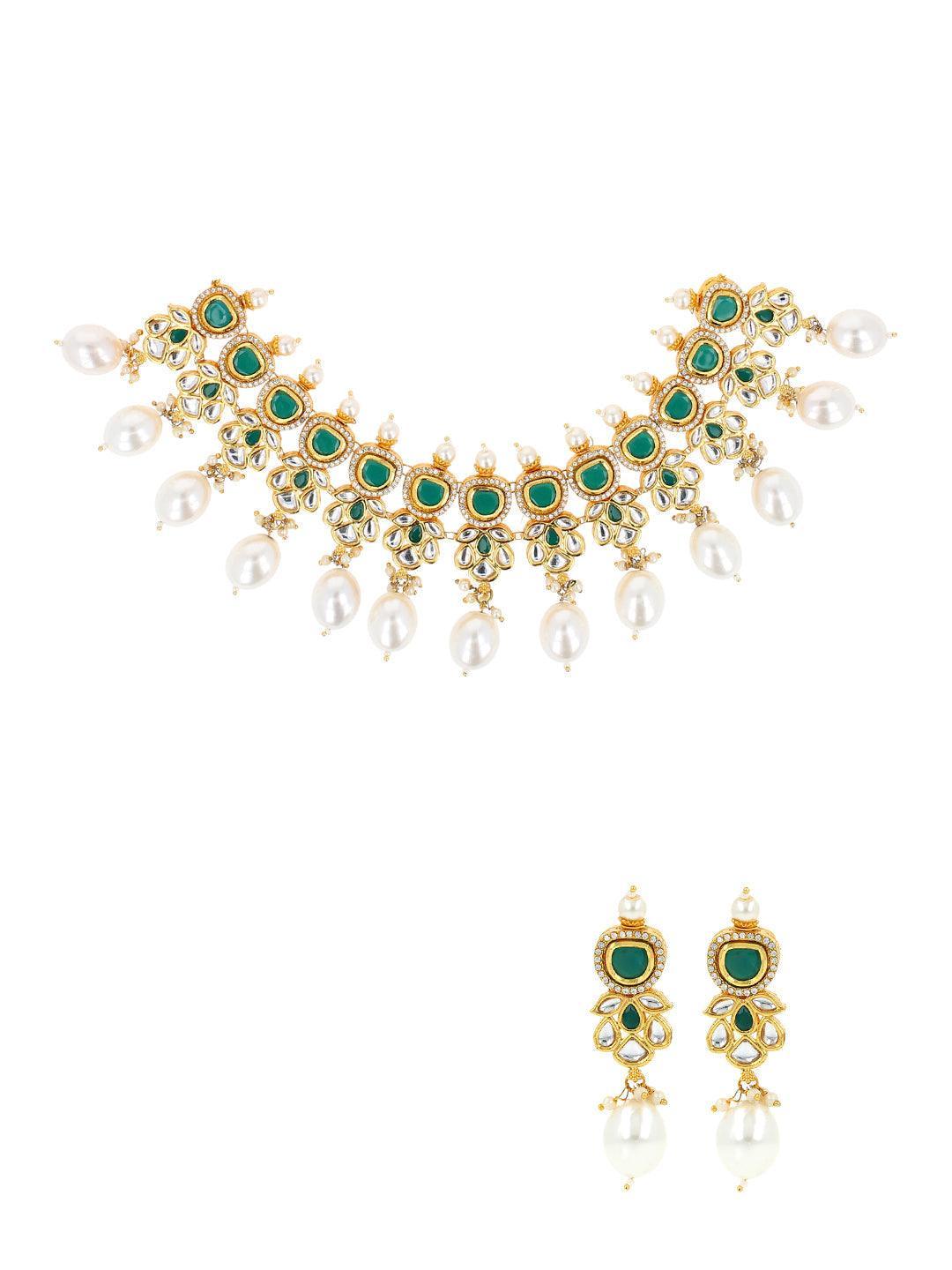 Ishhaara Stephanie Timmins In Ad Kundan Drop Pearls Necklace Set