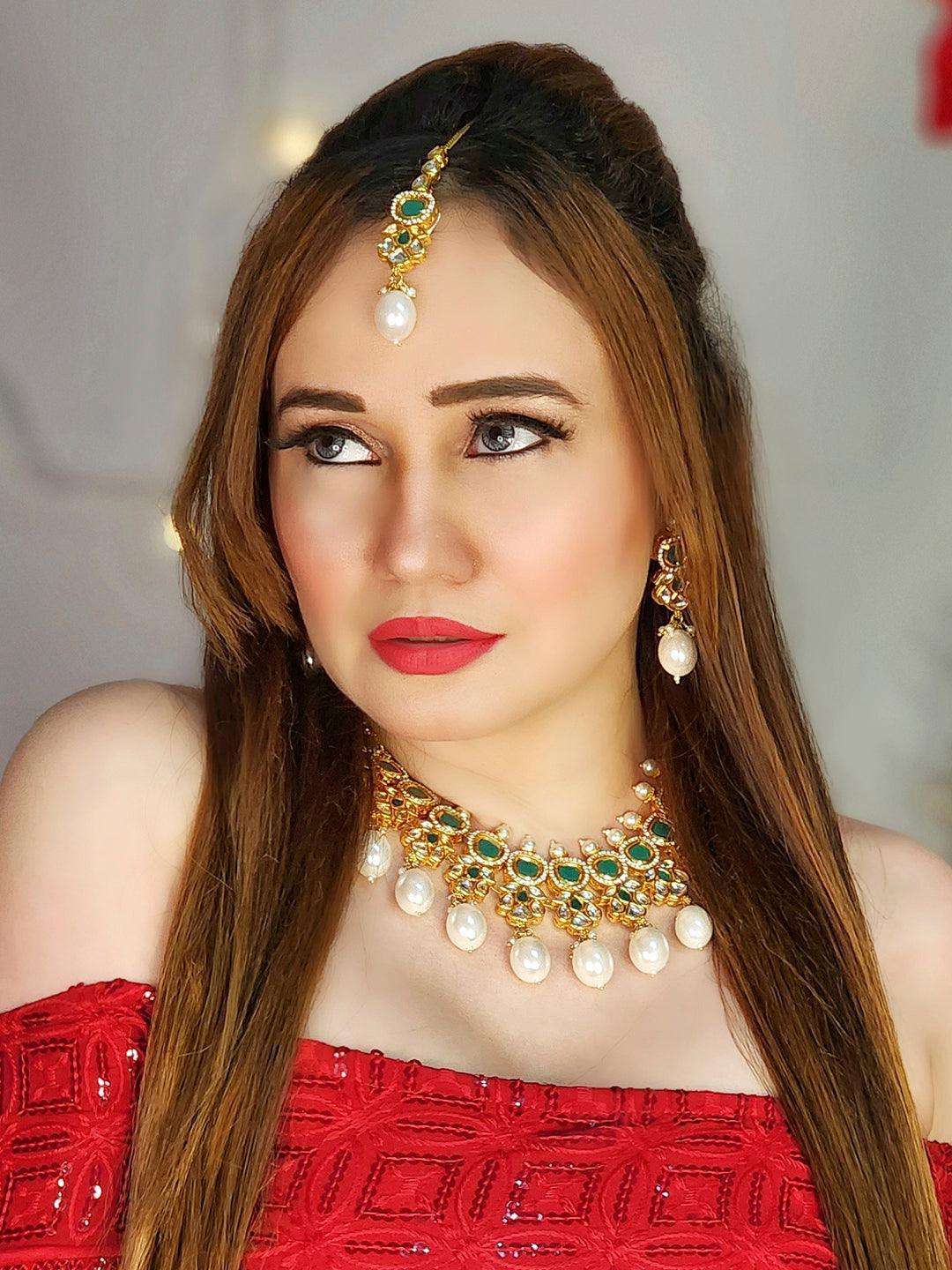 Ishhaara Stephanie Timmins In Ad Kundan Drop Pearls Necklace Set