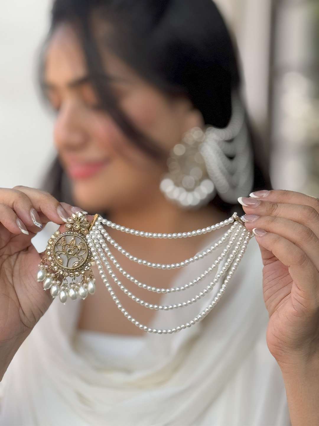 Stone Pearl Earrings With Sahara Earchain