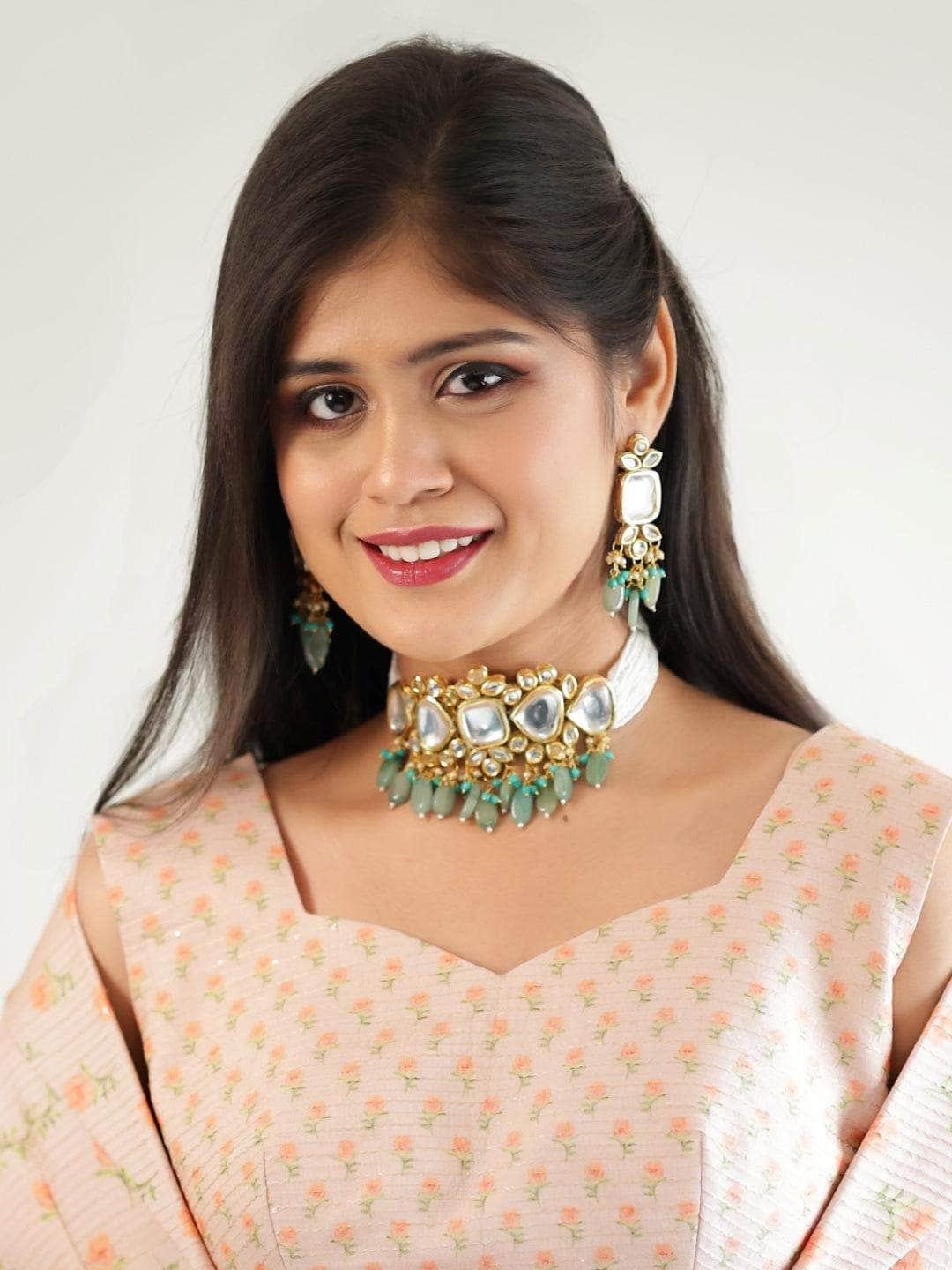 Ishhaara Sukhmani Gambhir In Square Kundan Moti Choker And Earring Set