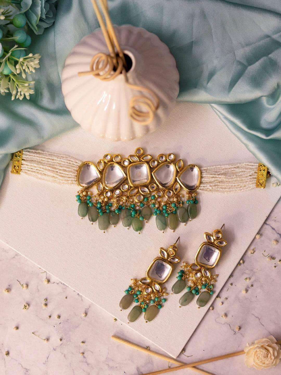 Ishhaara Sukhmani Gambhir In Square Kundan Moti Choker And Earring Set