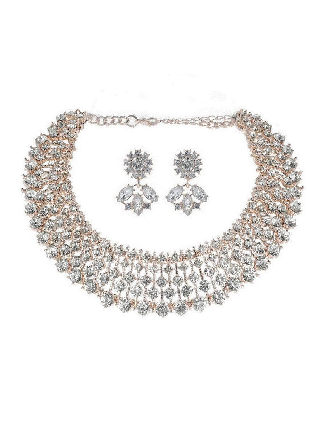 Ishhaara Tanya In Rose Gold Diamond Choker Necklace With Earrings