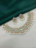 Ishhaara Teal  Kundan And Beads Studded Choker Necklace Set