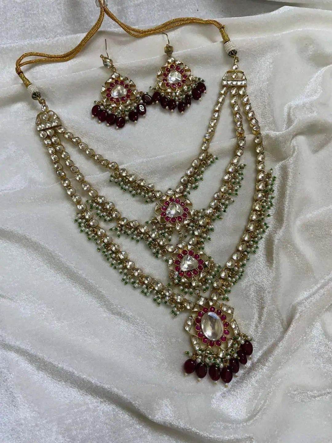 Ishhaara Three Layered Mossanite Pendant Necklace With Earrings