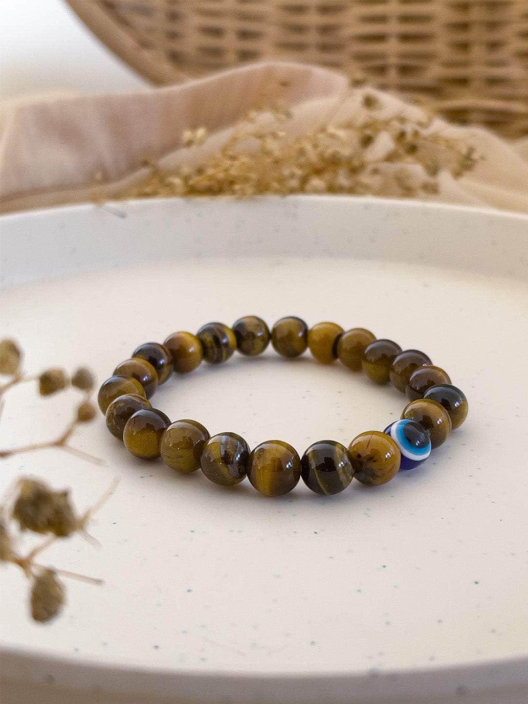 Ishhaara Tiger Eye And Onyx Stacked Handmade Bracelet