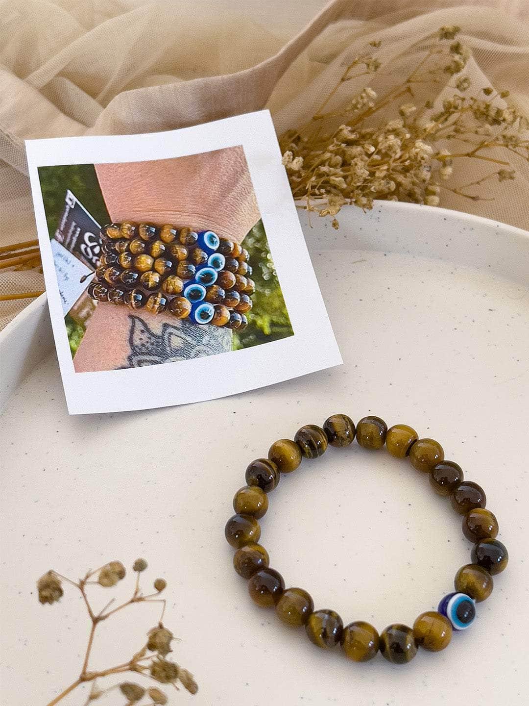 Ishhaara Tiger Eye And Onyx Stacked Handmade Bracelet