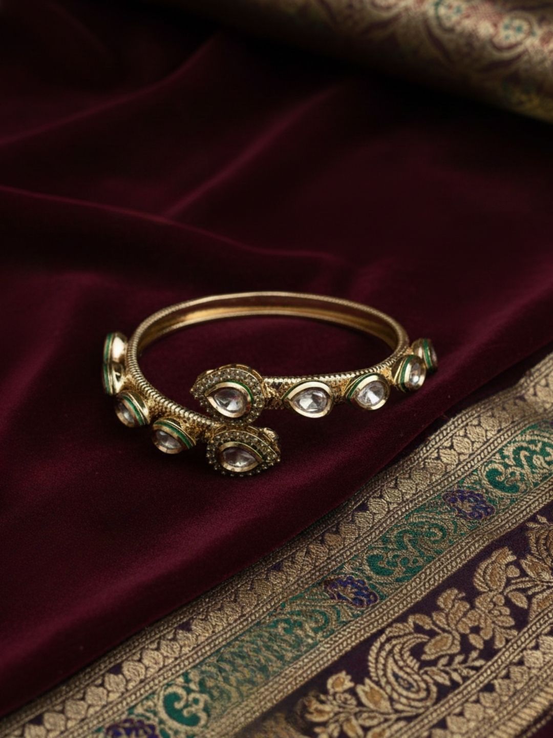 Ishhaara Tilak Shaped Kundan Studded Antique Gold Plated Rajwadi Bracelet