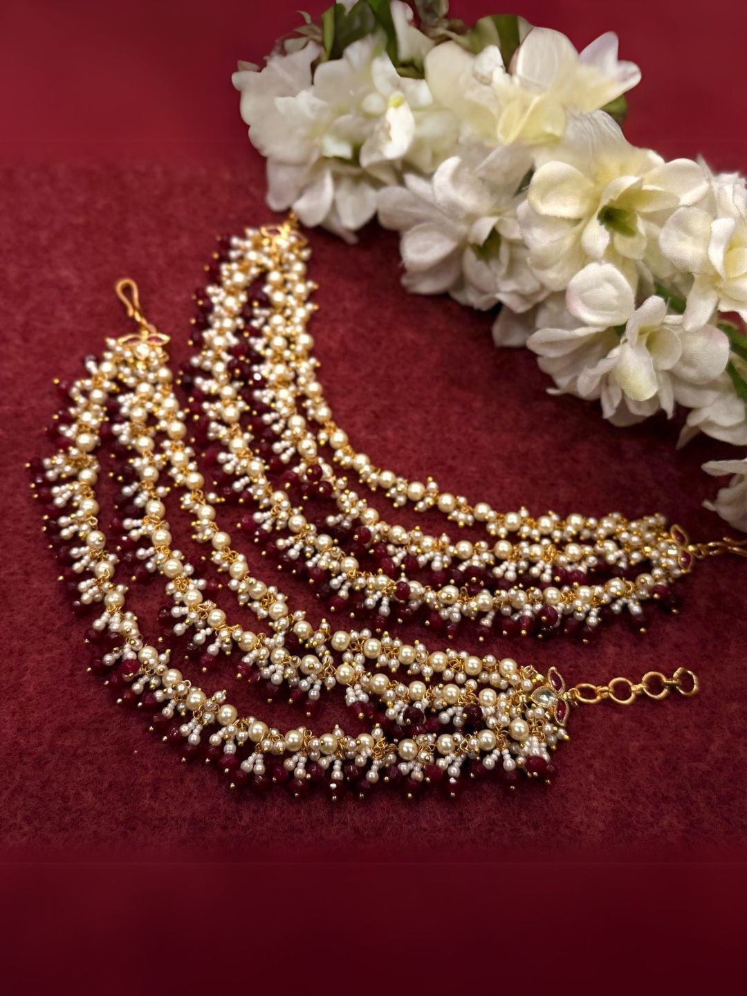 Ishhaara Traditional Bridal Red Kundan Crystal Rhinestone Ear Chain