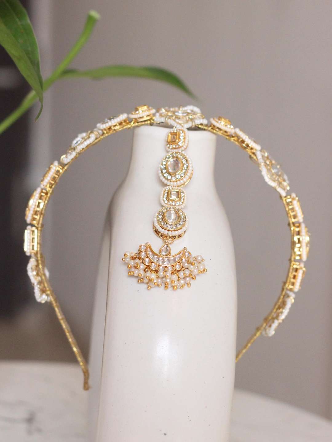 Buy Traditional Kundan Hairband With Attached Mang Tikka Online