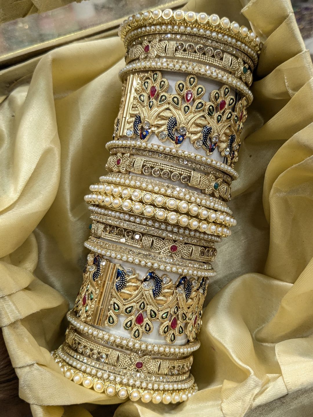 Traditional Peacock Studded Rajwadi Bangles - Main Image