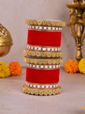 Ishhaara Traditional Red Velvet Chooda With Pearl Kada
