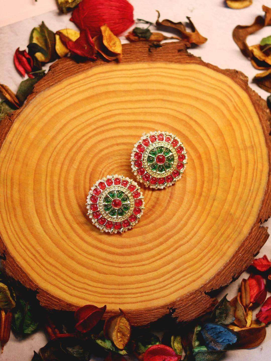 Ishhaara Traditional Stud Earring Red