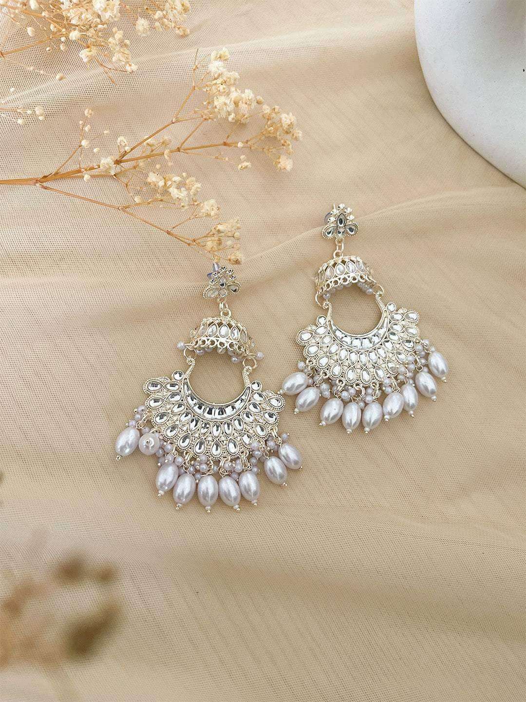 Ishhaara Traditional White Meena Kundan Earrings