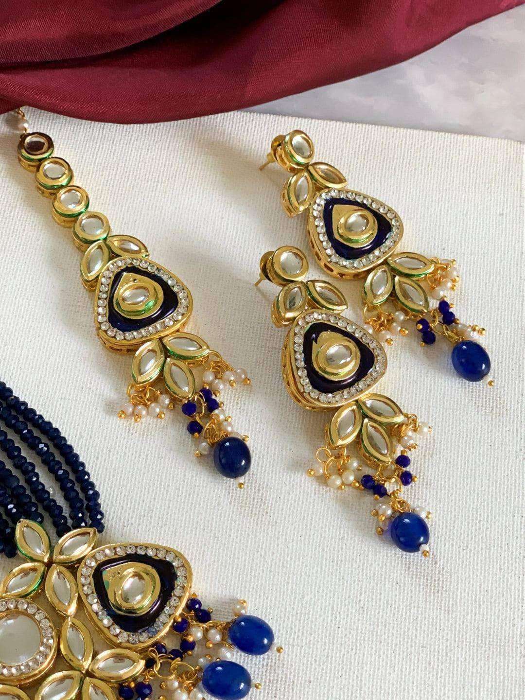 Ishhaara Triangular Meenakundan Necklace Earring And Teeka Set