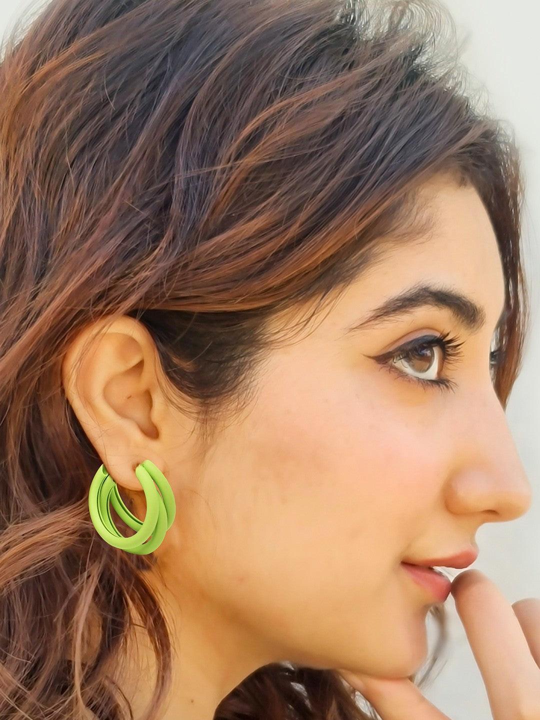 Ishhaara Triple Hoop Earrings Green