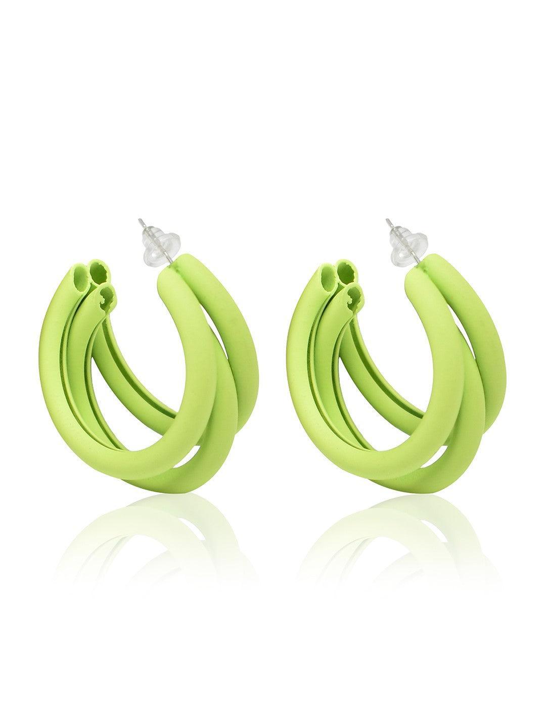 Ishhaara Triple Hoop Earrings Green
