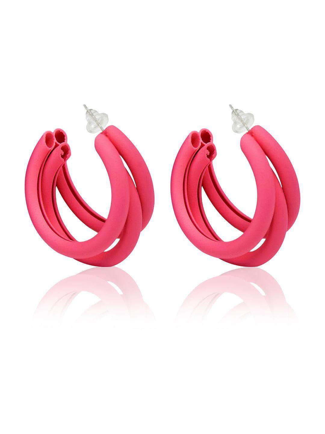 Ishhaara Triple Hoop Earrings Magenta Pink