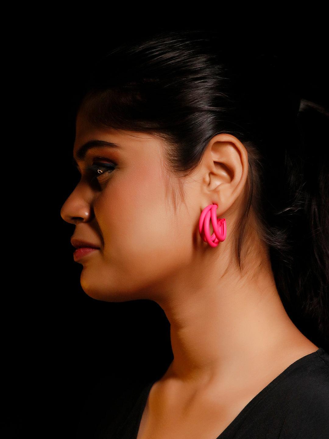 Ishhaara Triple Hoop Earrings Magenta Pink
