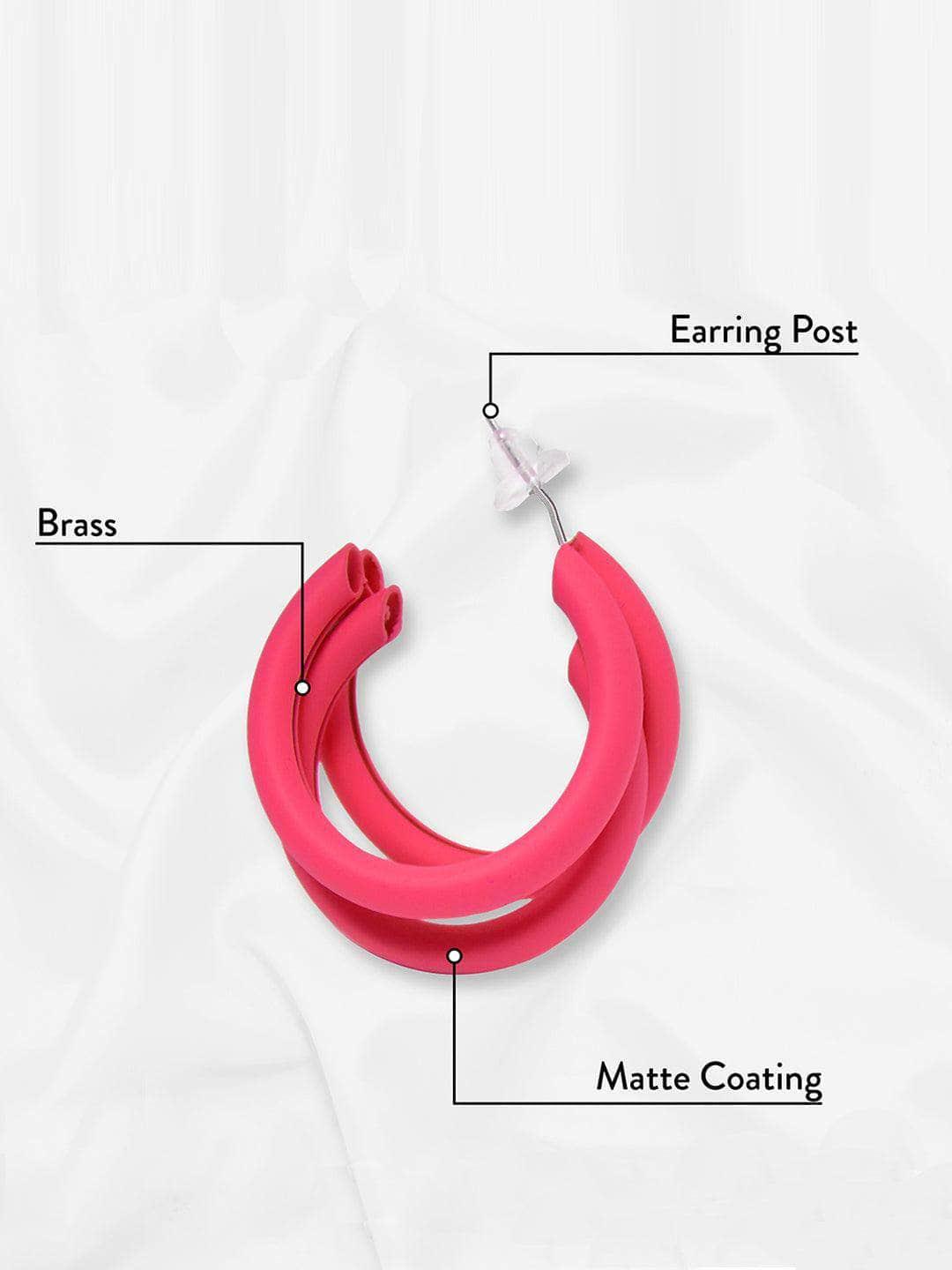Ishhaara Triple Hoop Earrings Magenta Pink