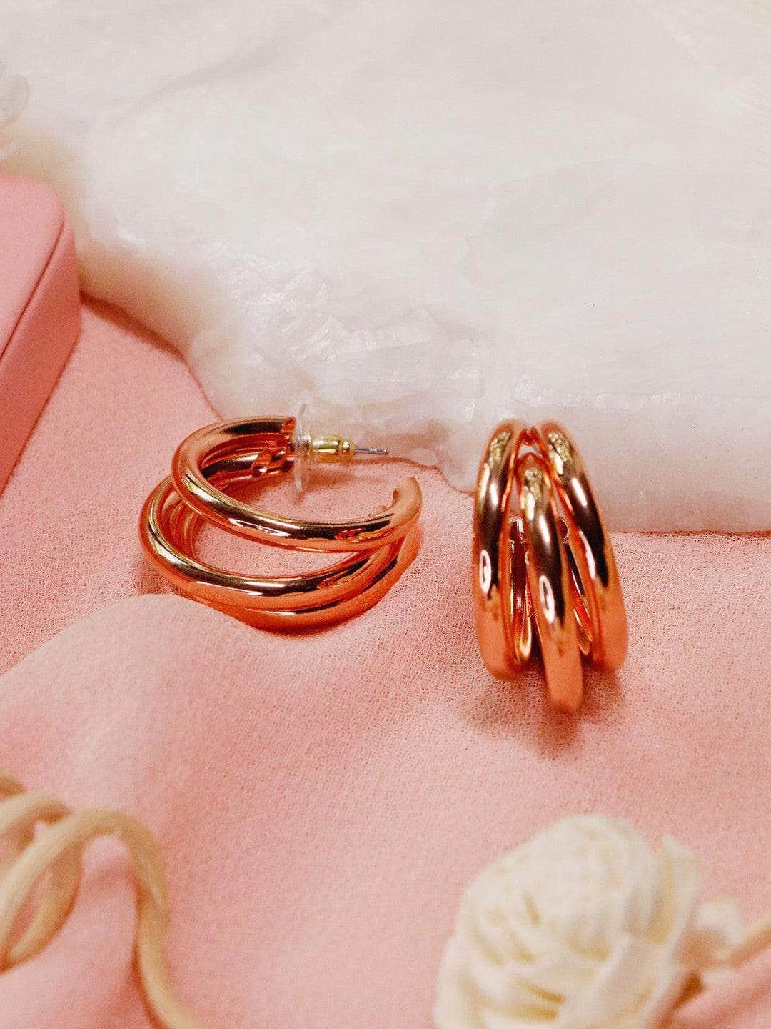 Ishhaara Triple Hoop Earrings Rose Gold