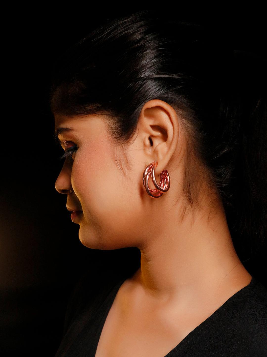 Ishhaara Triple Hoop Earrings Rose Gold