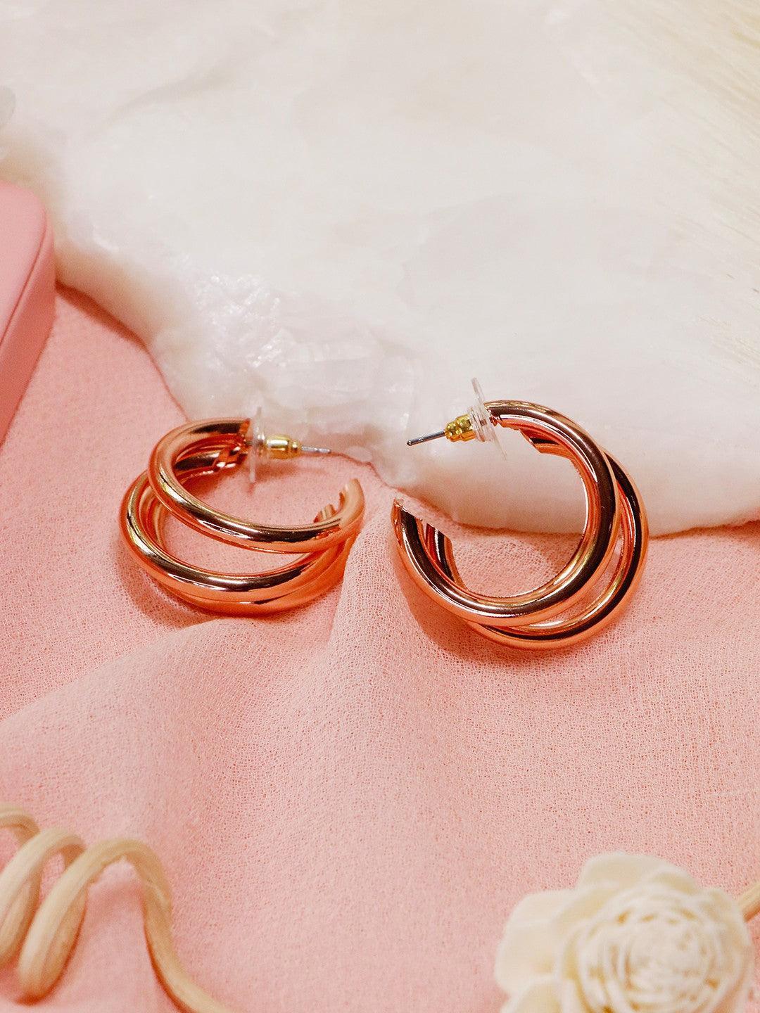 Ishhaara Triple Hoop Earrings Rose Gold