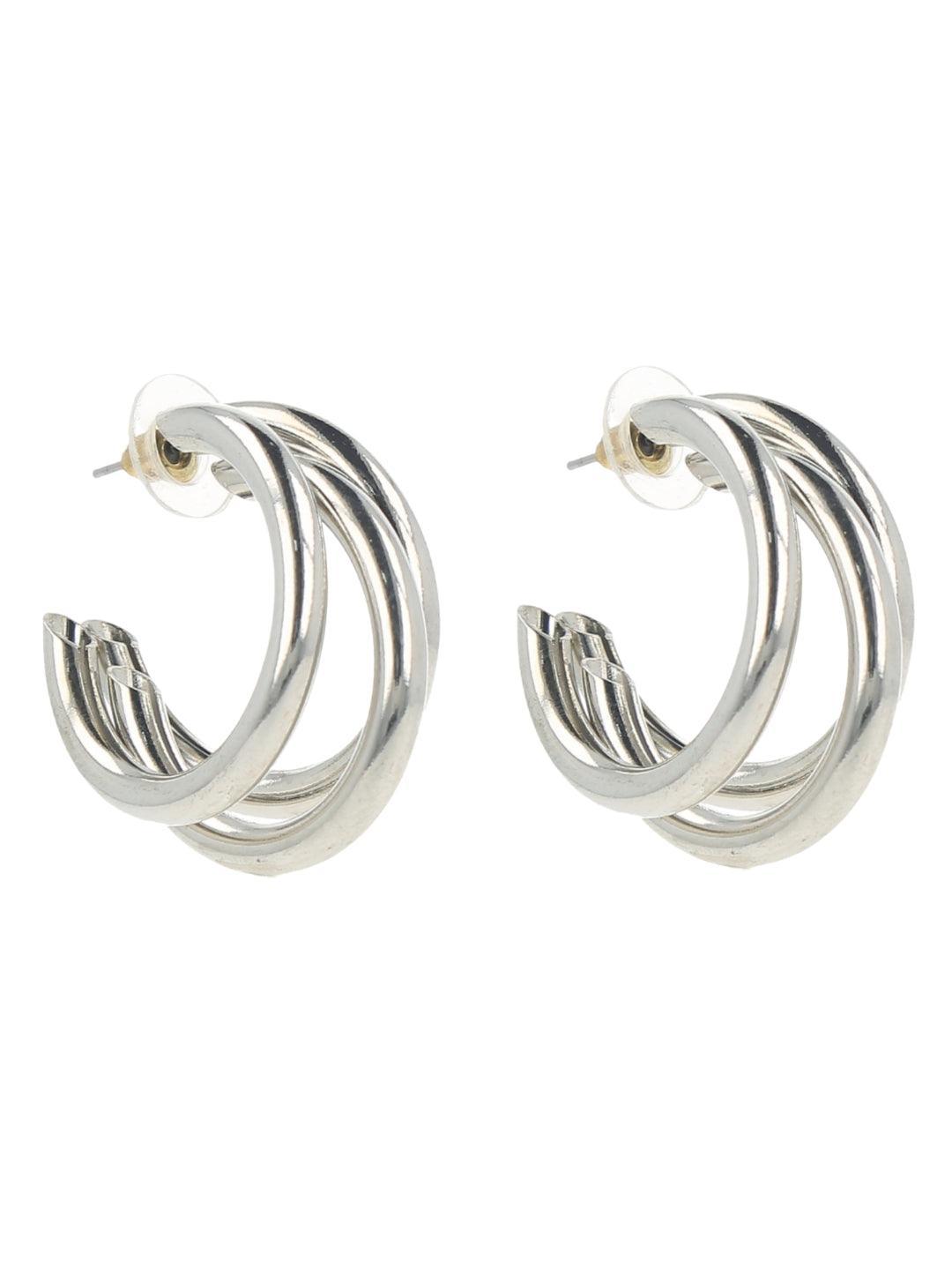 Ishhaara Triple Hoop Earrings Silver