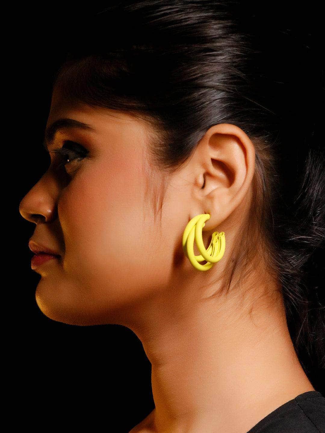 Ishhaara Triple Hoop Earrings Yellow
