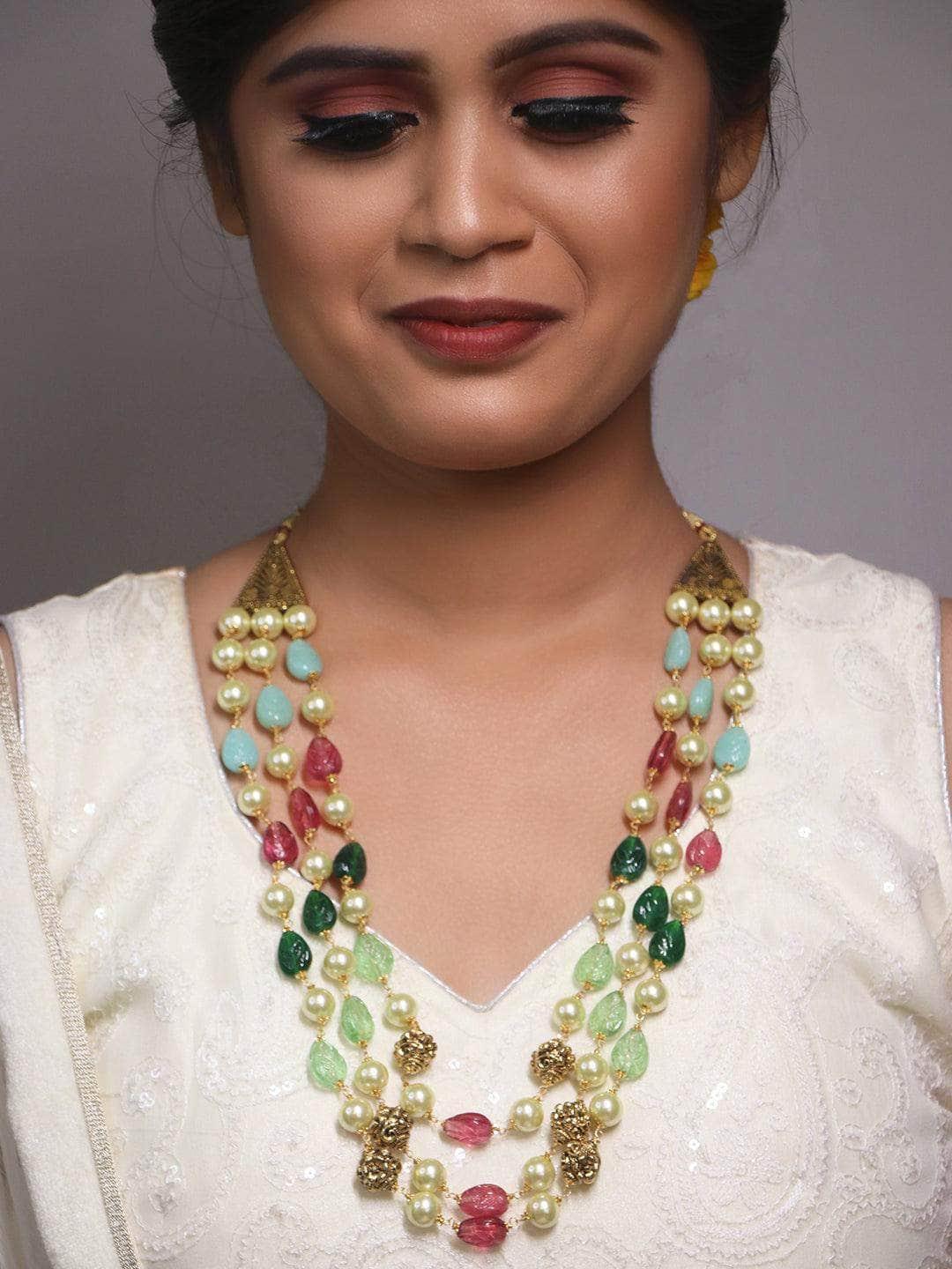 Ishhaara Triple Layered Craved Stone Multi Color Haar