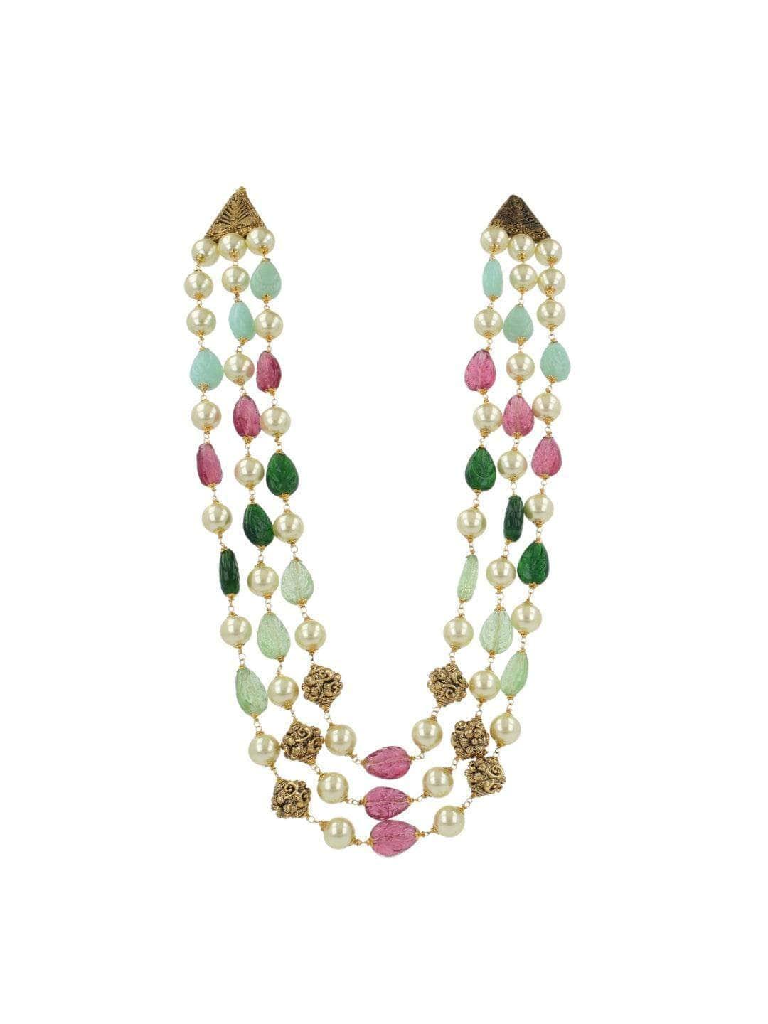 Ishhaara Triple Layered Craved Stone Multi Color Haar