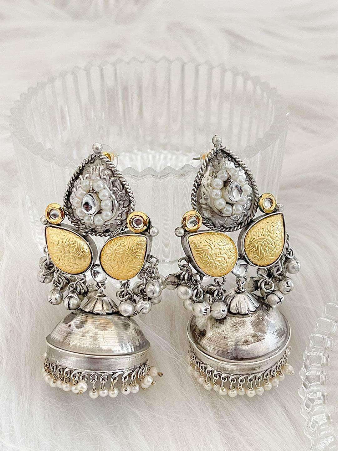 Ishhaara Two Tone Jhumki Earrings