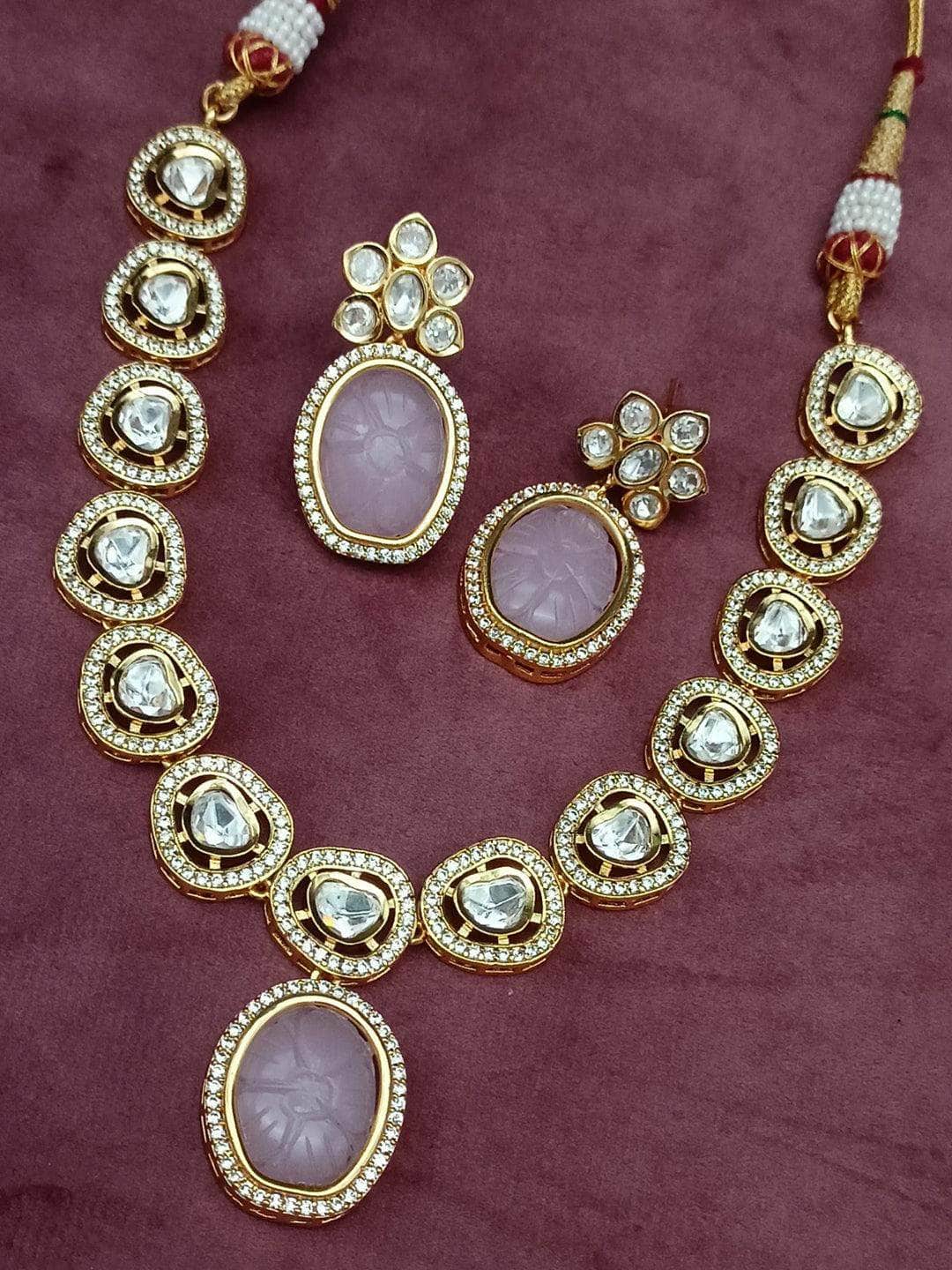 Ishhaara Uncut Ad Kundan Necklace Set With Earings