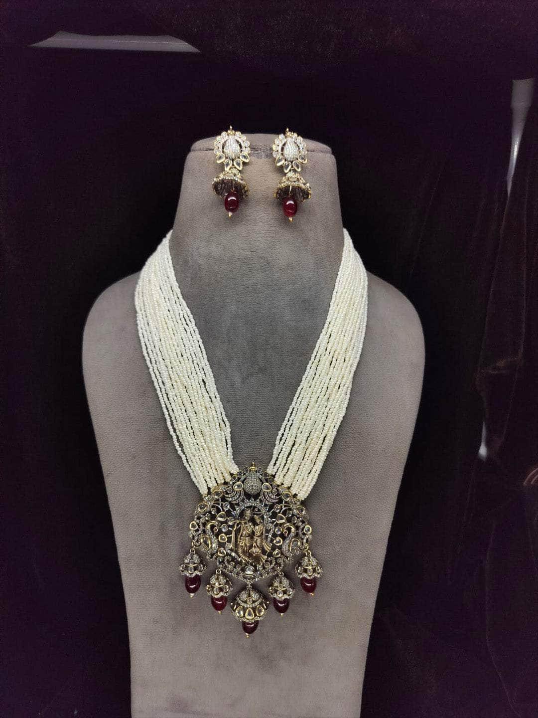 Ishhaara Victorian Finish Temple Necklace And Jhumka Set